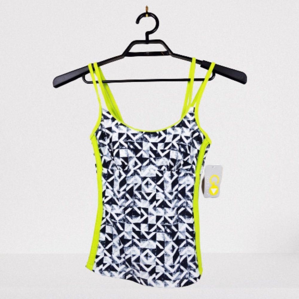 Go Gossip S Black Multi Geo Tankini Top